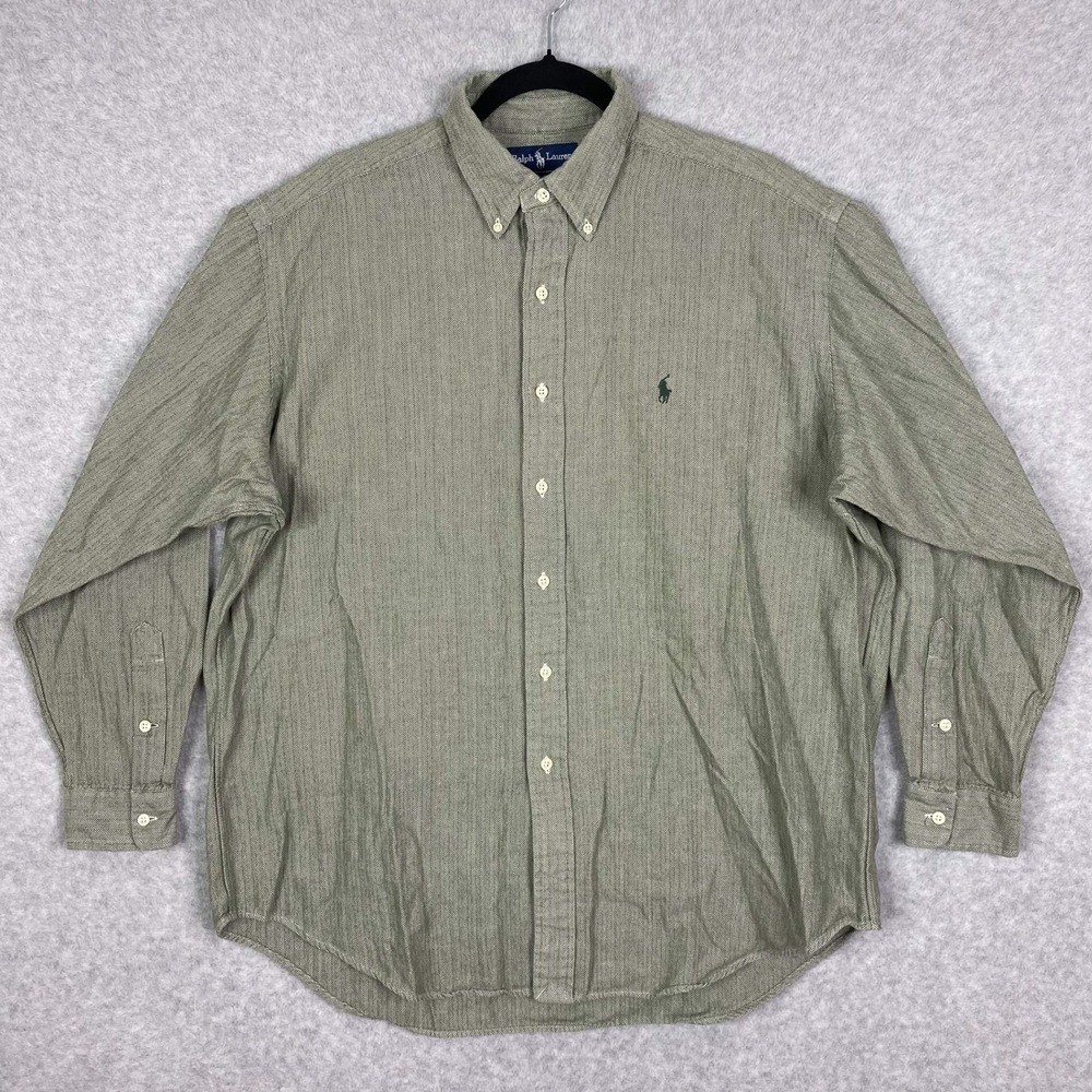 Vintage Ralph Lauren Shirt Mens L Blake Herringbone Long Sleeve Button Down